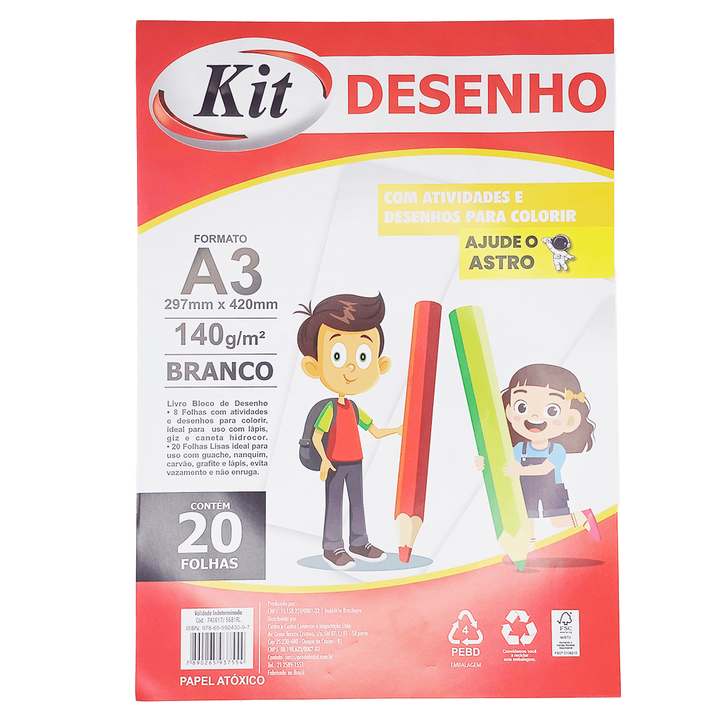 BLOCO ESCOLAR DESENHO A3  20FLS 140GRS BRANCO