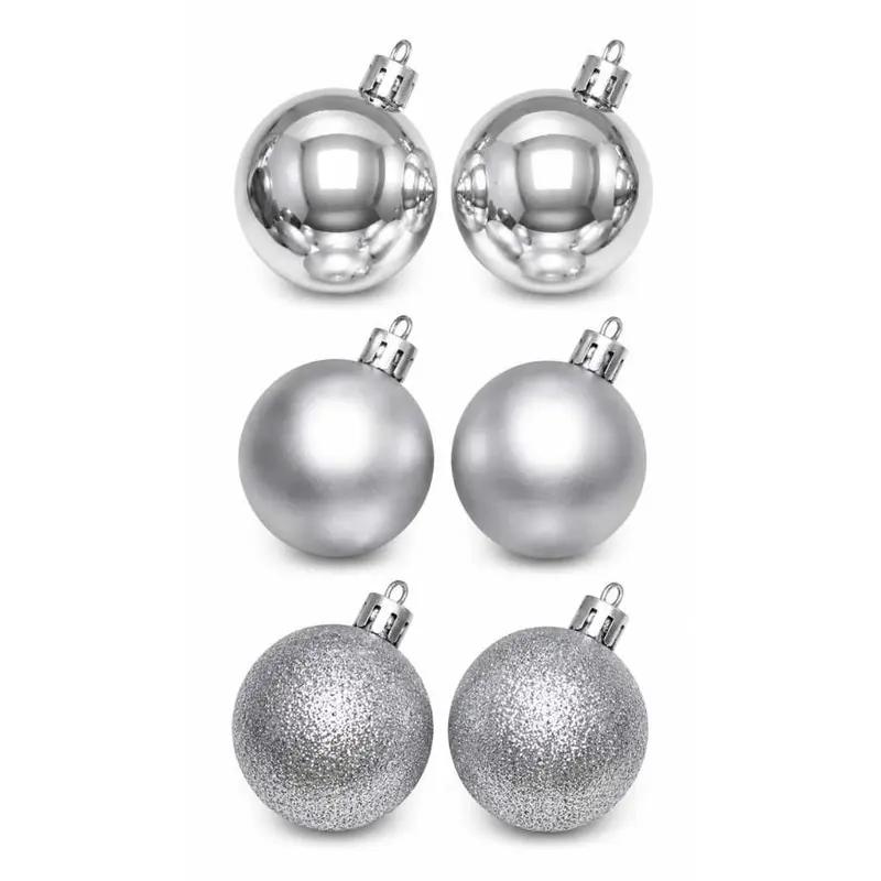 BOLA BASIC 4CM FOSCA/METAL/GLITER PRATA COM 6UN NATAL