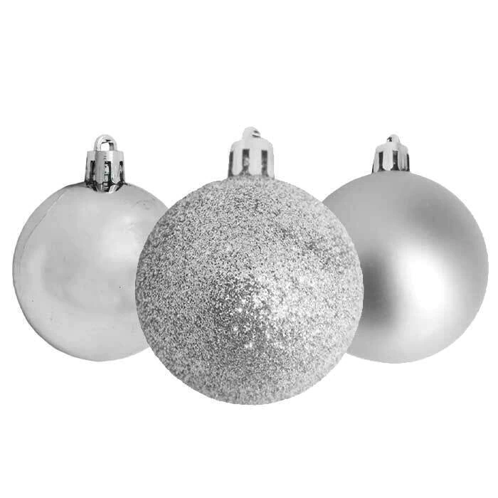 BOLA BASIC 5CM FOSCA/METAL/GLITER PRATA COM 6 UND NATAL